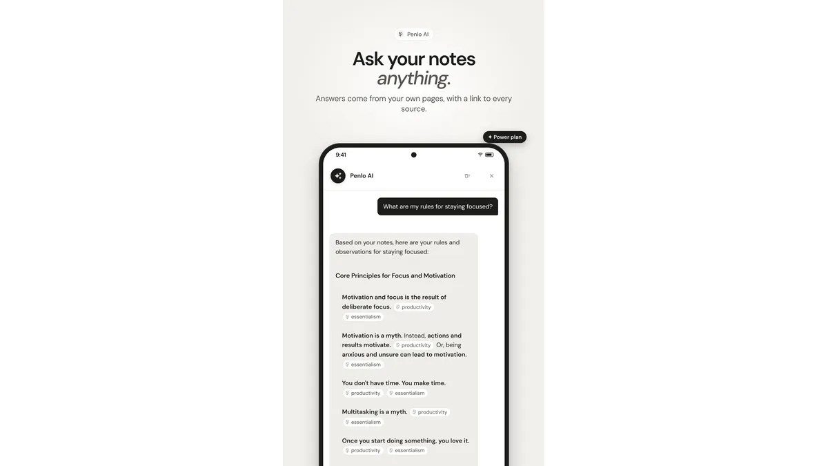 Penlo AI answering a question about handwritten notes on a phone