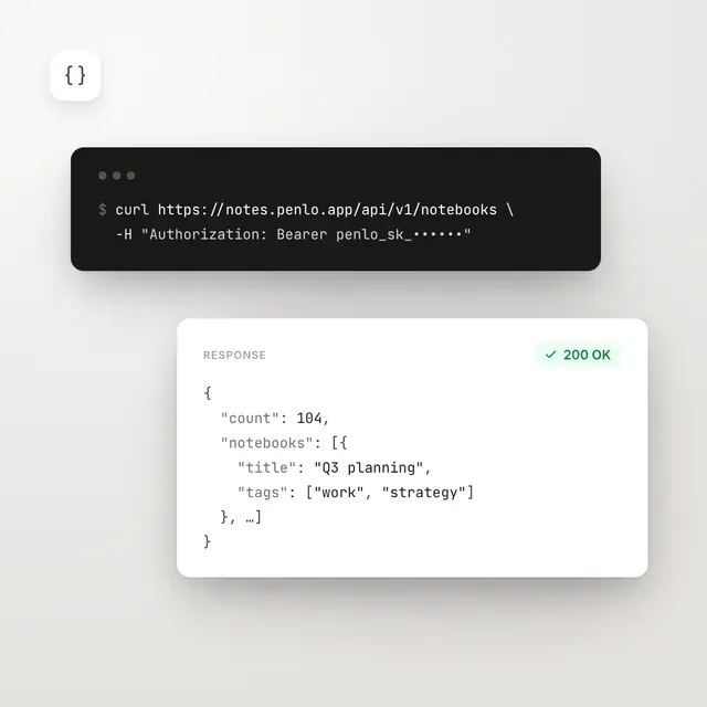 A curl request to the Penlo REST API and its JSON response