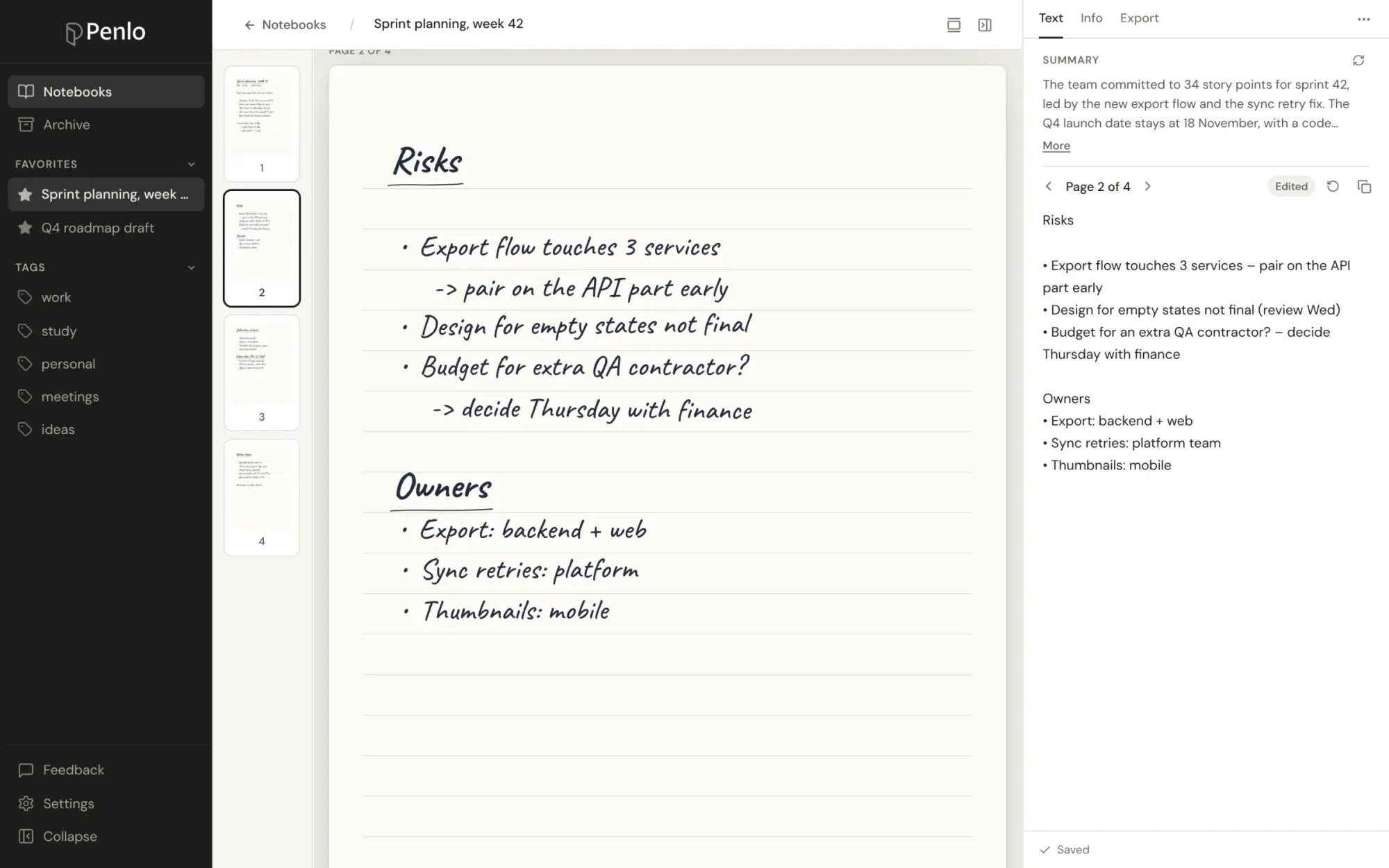 A page marked Edited in Penlo, with the revert button next to it