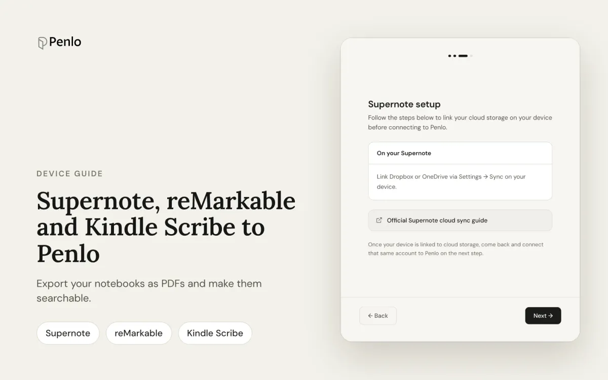 Supernote, reMarkable and Kindle Scribe: getting your notes into Penlo